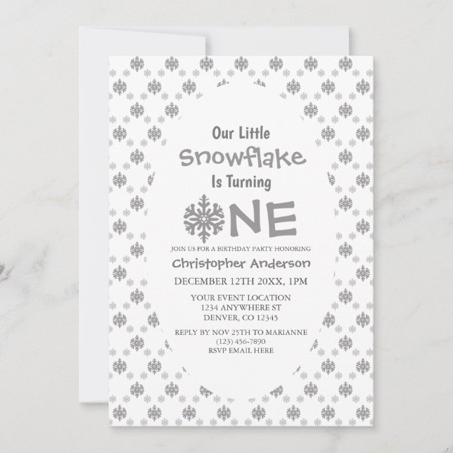 Little Snowflake 1st Birthday Inbjudningar (Framsida)