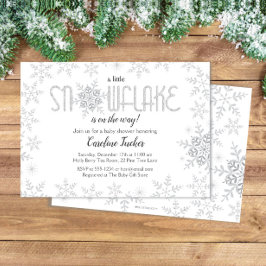 Little Snowflake Baby Shower Grått & Silver Glitte Inbjudningar