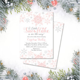 Little Snowflake Baby Shower Inbjudan i Rosa Silve
