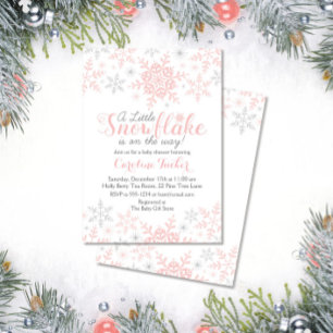 Little Snowflake Baby Shower Inbjudan i Rosa Silve