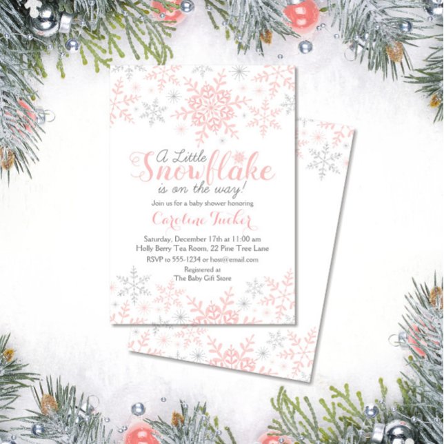 Little Snowflake Baby Shower Inbjudan i Rosa Silve (Skapare uppladdad)