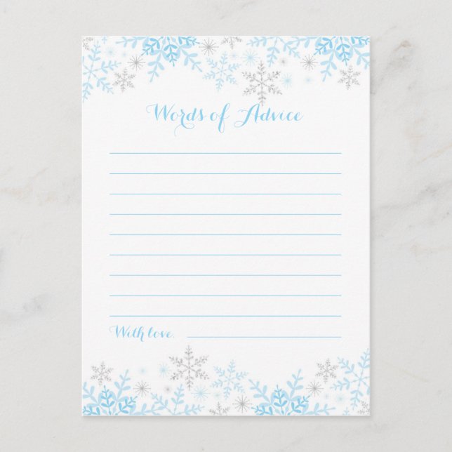 Little Snowflake Baby Shower Ord of Advice Rådkort (Framsida)