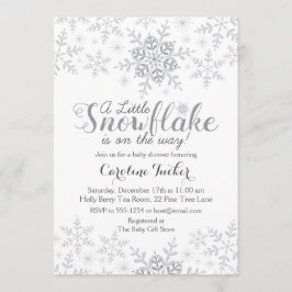 Little Snowflake Baby Shower Silver Grått Inbjudningar