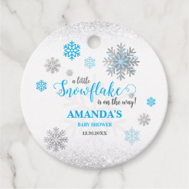 Little Snowflake Blue Silver Glittery Baby Shower  Gåvor Etiketter