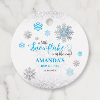 Little Snowflake Blue Silver Glittery Baby Shower Gåvor Etiketter