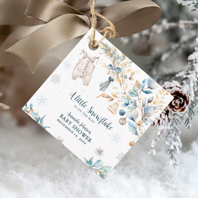 Little Snowflake Clothesline Winter Blue Thank You Gåvor Etiketter (Skapare uppladdad)
