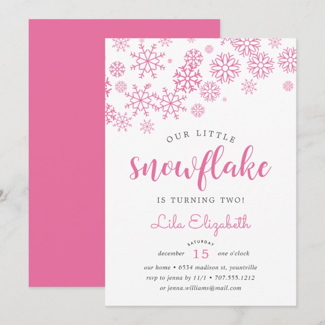 Little Snowflake Födelsedagsfest inbjudan (Fram/baksida)