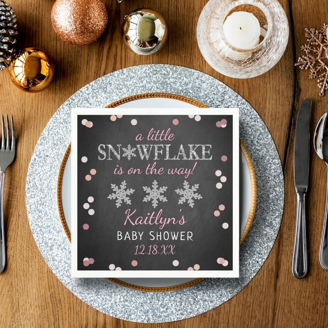 Little Snowflake Girls Winter Baby Shower Pappersservett (Skapare uppladdad)
