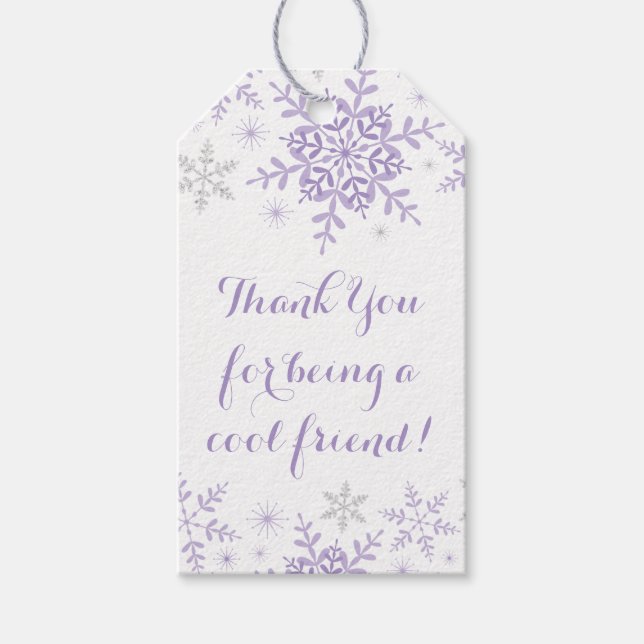 Little Snowflake Lila Silver Glitter födelsedag Presentetikett (Framsidan)