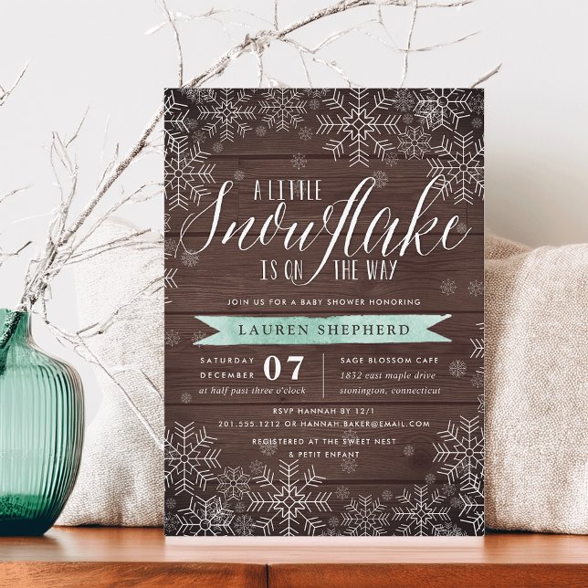 Little Snowflake Mint Rustic Wood Baby Shower Inbjudningar (Skapare uppladdad)