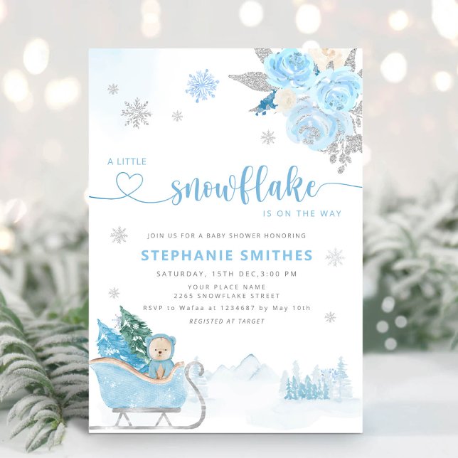 Little Snowflake Nalle Winter Baby Shower Boy Inbjudningar (Skapare uppladdad)