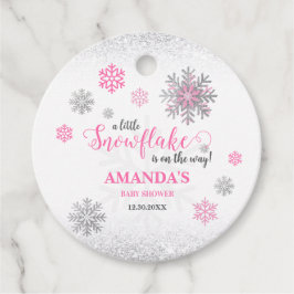 Little Snowflake Pink Silver Glittery Baby Shower  Gåvor Etiketter