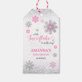 Little Snowflake Pink Silver Glittery Baby Shower  Presentetikett