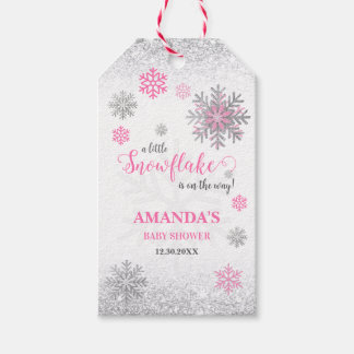 Little Snowflake Pink Silver Glittery Baby Shower Presentetikett