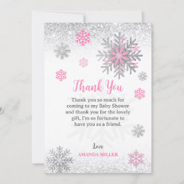 Little Snowflake Pink Silver Glittery Baby Shower  Tack Kort