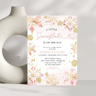 Little Snowflake Rosa Blommigt Bear Baby Shower Inbjudningar