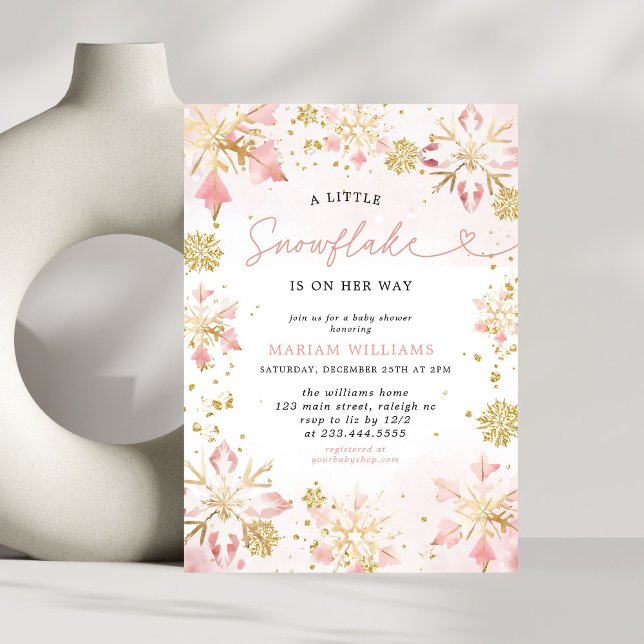 Little Snowflake Rosa Blommigt Bear Baby Shower Inbjudningar (Skapare uppladdad)