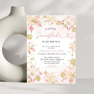 Little Snowflake Rosa Blommigt Bear Baby Shower Inbjudningar