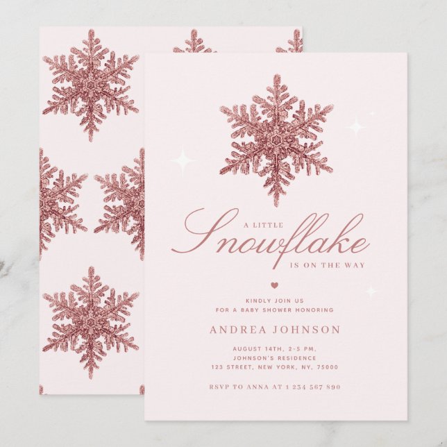 Little Snowflake Rosa Glitter Girl Baby Shower Inbjudningar (Fram/baksida)