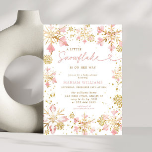 Little Snowflake Rosa Guld Girl Baby Shower Inbjudningar