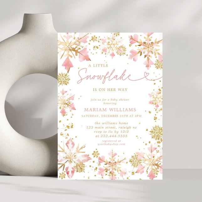 Little Snowflake Rosa Guld Girl Baby Shower Inbjudningar (Skapare uppladdad)