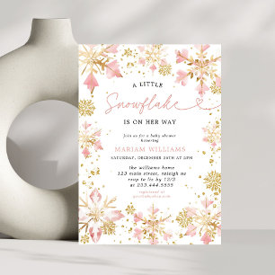 Little Snowflake Rosa Guld Girl Baby Shower Inbjudningar