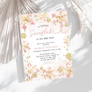 Little Snowflake Rosa Guld Girl Baby Shower Inbjudningar