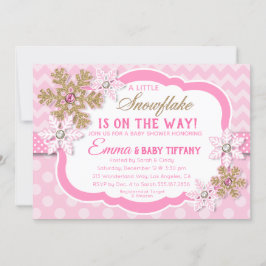 Little Snowflake Rosa och Guld Glitter Baby Shower Inbjudningar