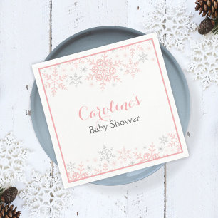 Little Snowflake Rosa & Silver Girl Baby Shower Pappersservett