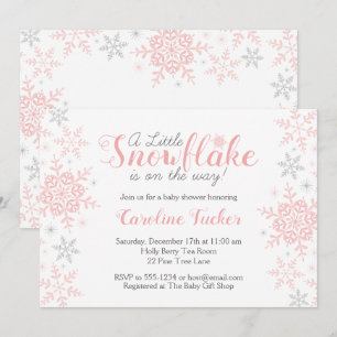 Little Snowflake Rosa Silver Glitter Baby Shower Inbjudningar