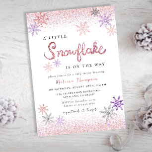 Little Snowflake Rosa Winter Girl Baby Shower Inbjudningar