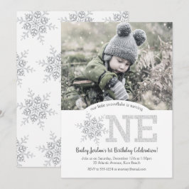 Little Snowflake Silver Glitter 1:a födelsedagsfot Inbjudningar