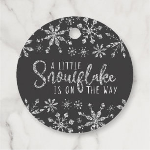 Little Snowflake Silver Glitter Baby Shower Gåvor Etiketter