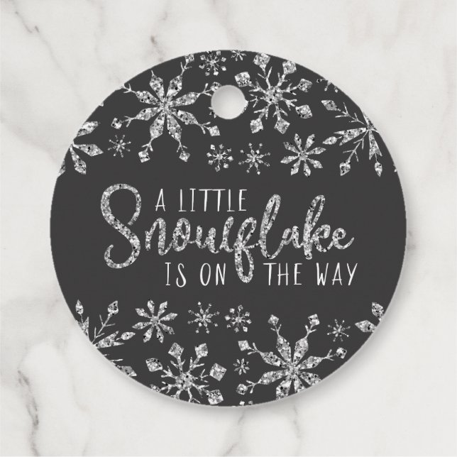 Little Snowflake Silver Glitter Baby Shower Gåvor Etiketter (Baksida)