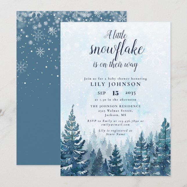 Little Snowflake Winter Forest Baby Shower Inbjudningar (Fram/baksida)