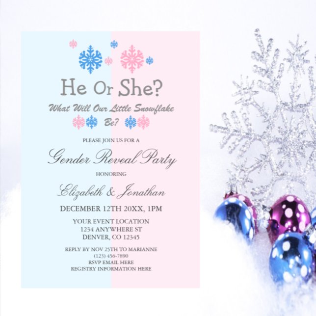 Little Snowflake Winter Gender Reveal Inbjudningar (Skapare uppladdad)