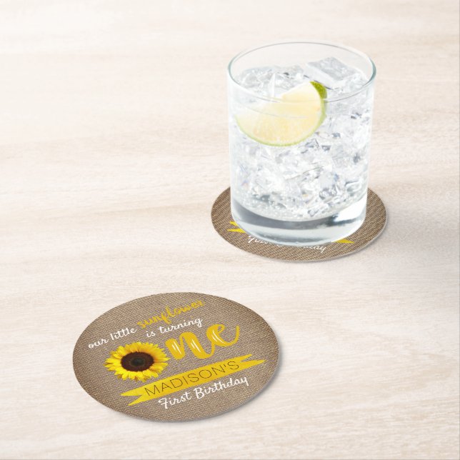 Little Solros 1st Birthday Party Underlägg Papper Rund (Insitu)