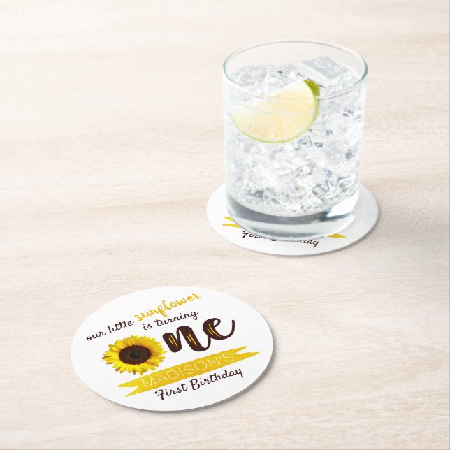 Little Solros 1st Birthday Party Underlägg Papper Rund (Insitu)