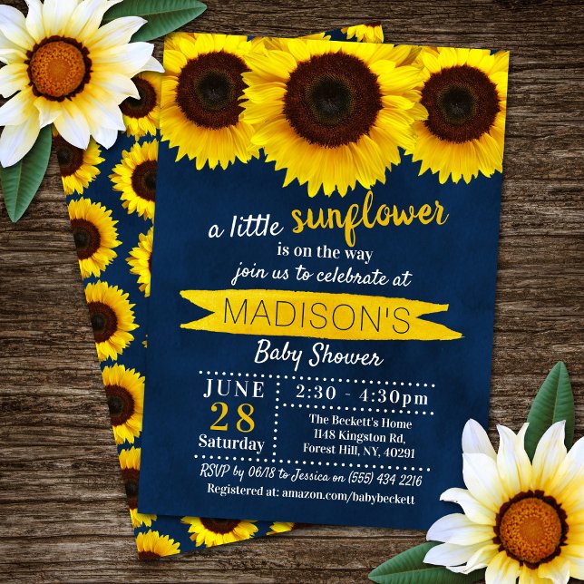 Little Solros Navy Blue Baby Shower Inbjudningar (Skapare uppladdad)