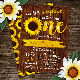 Little Solros Rustic Wood 1st Birthday Inbjudningar