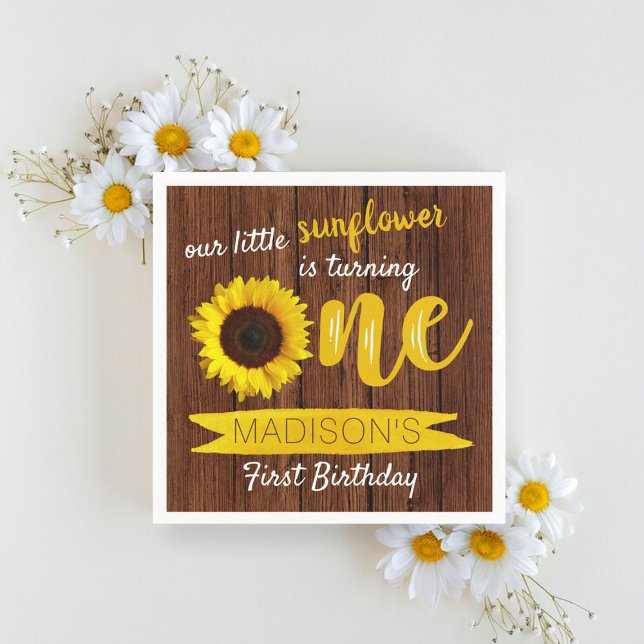 Little Solros Rustic Wood 1st Birthday Pappersservett (Skapare uppladdad)