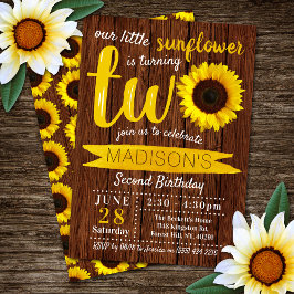 Little Solros Rustic Wood 2nd Birthday Inbjudningar