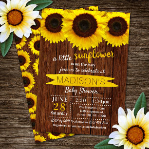 Little Solros Rustic Wood Baby Shower Inbjudningar
