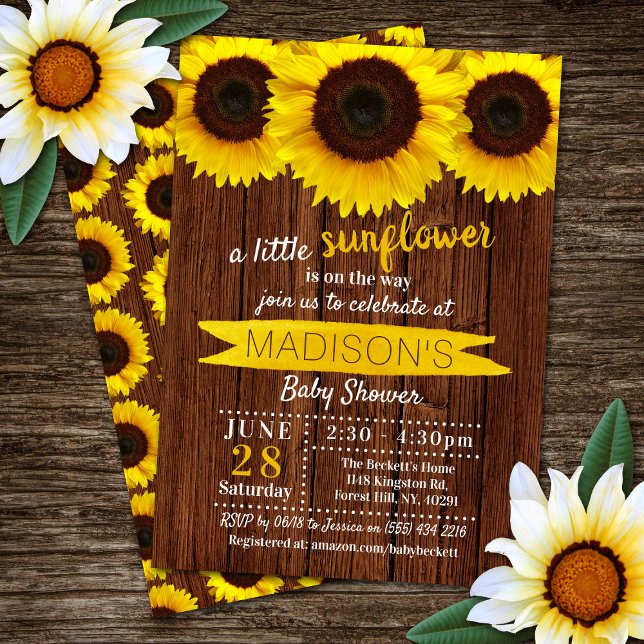 Little Solros Rustic Wood Baby Shower Inbjudningar (Skapare uppladdad)
