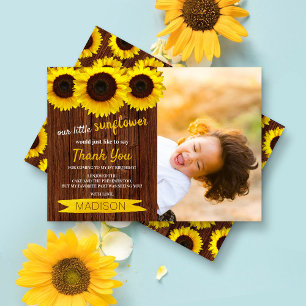 Little Solros Rustic Wood Photo Birthday Tack Kort