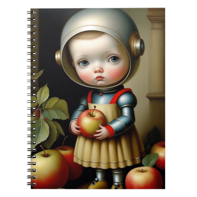 Little Space Girl with Apples Notebook Anteckningsbok (Framsidan)