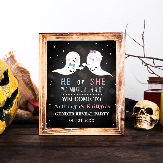 Little Spirit Halloween Spöken Gender Reveal Party Poster (Skapare uppladdad)
