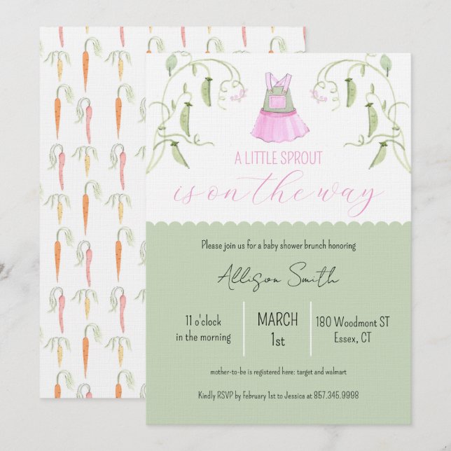 Little Sprout Baby Shower Invitation Inbjudningar (Fram/baksida)