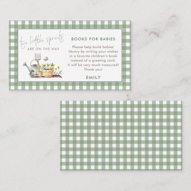 Little Sprout Gingham-böcker för bebisar tvillinga Tilläggskort (Fram/baksida)