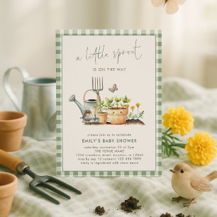 Little Sprout Grönt Gingham Garden Baby Shower Inbjudningar